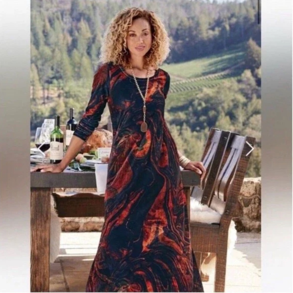 Soft Surroundings Santiago Velvet Maxi Dress XL Long Sleeve Whimsigoth Boho Art